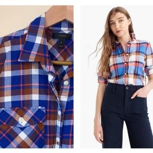 JCrew Blue & Rust Brown Harringbone Plaid Shirt